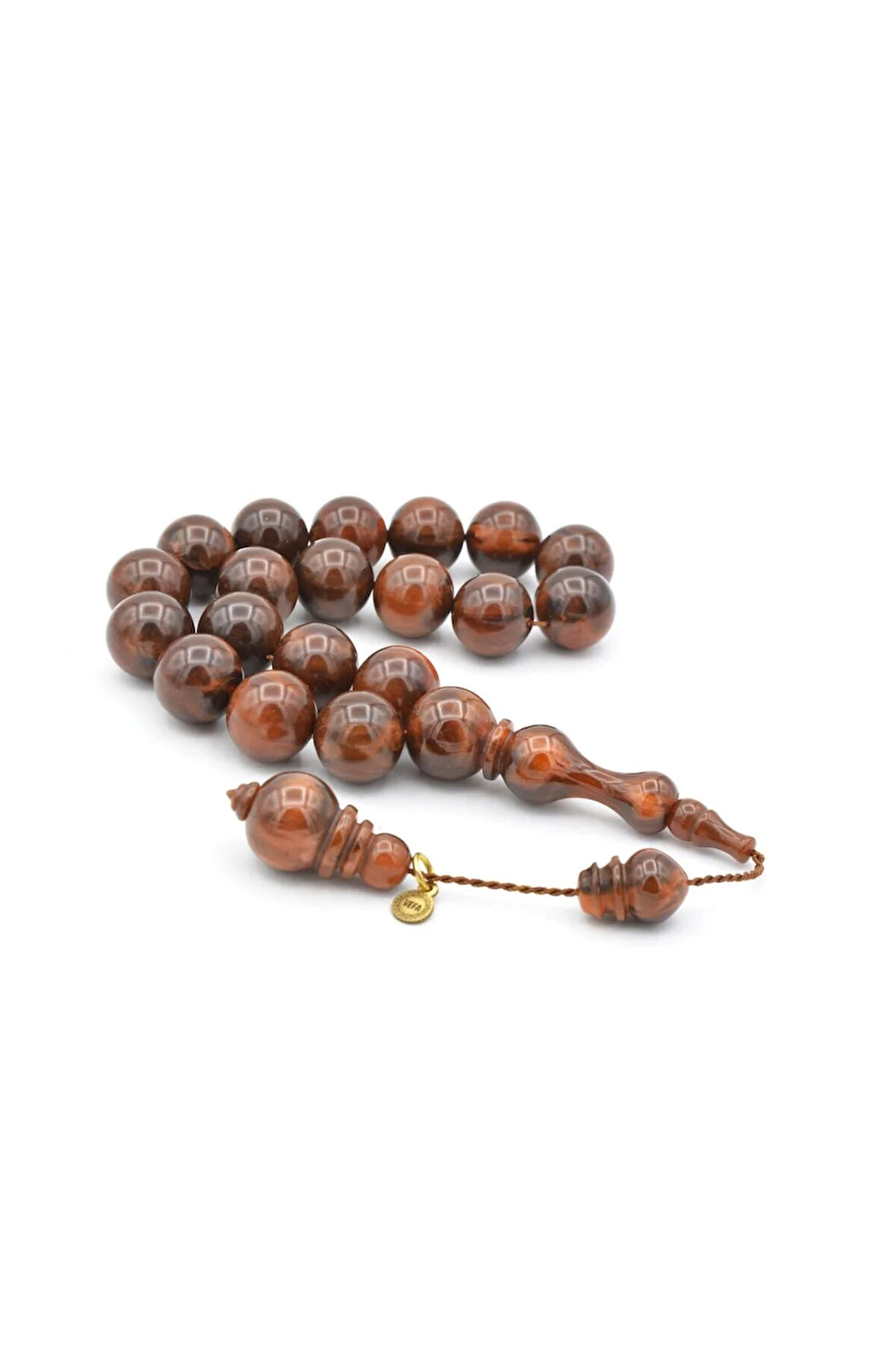 Vefa Usta İmzalı Küre Kesim Kahverengi Sıkma Kehribar Efe Maskot Tesbih