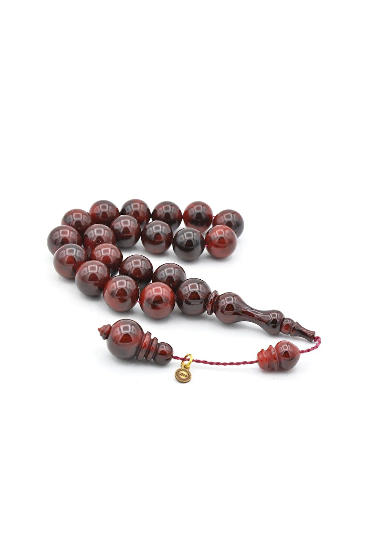 Vefa Usta İmzalı Küre Kesim Bordo Sıkma Kehribar Efe Maskot Tesbih