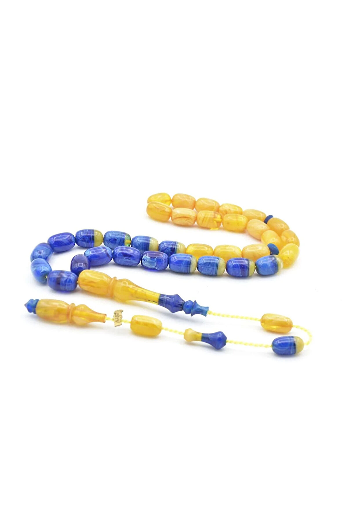 Zeyn Usta İmzalı Kapsül Kesim Sarı Lacivert Katalin Tesbih