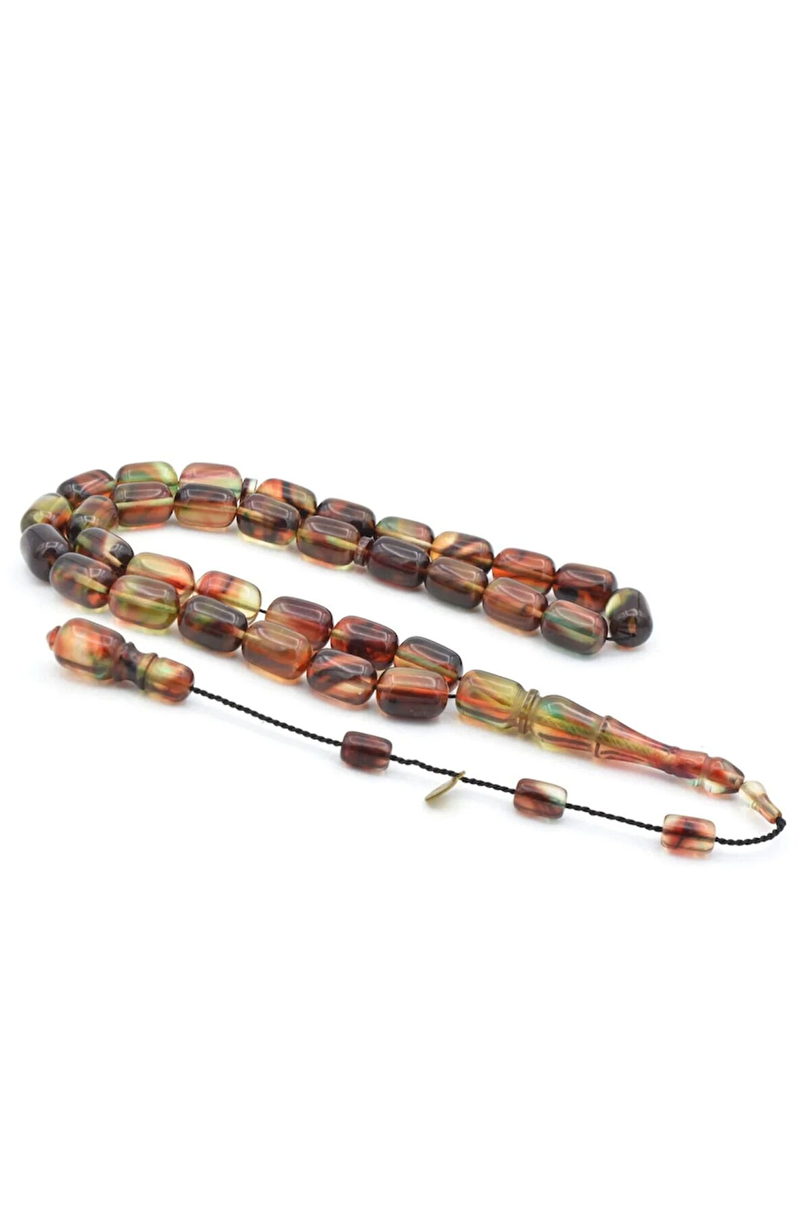 Hakan Turan İmzalı Kapsül Kesim Kahverengi Yeşil Sıkma Kehribar Tesbih