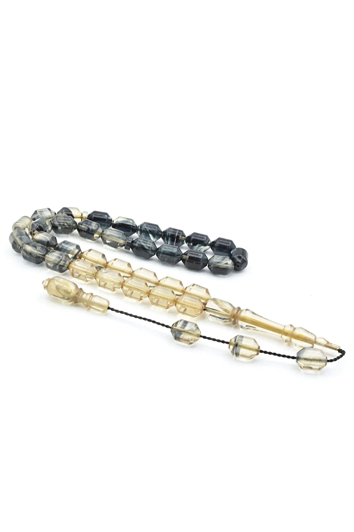 Hakan Turan Yapımı Uçlu Kapsül Kesim Şeffaf Siyah Sıkma Kehribar Tesbih