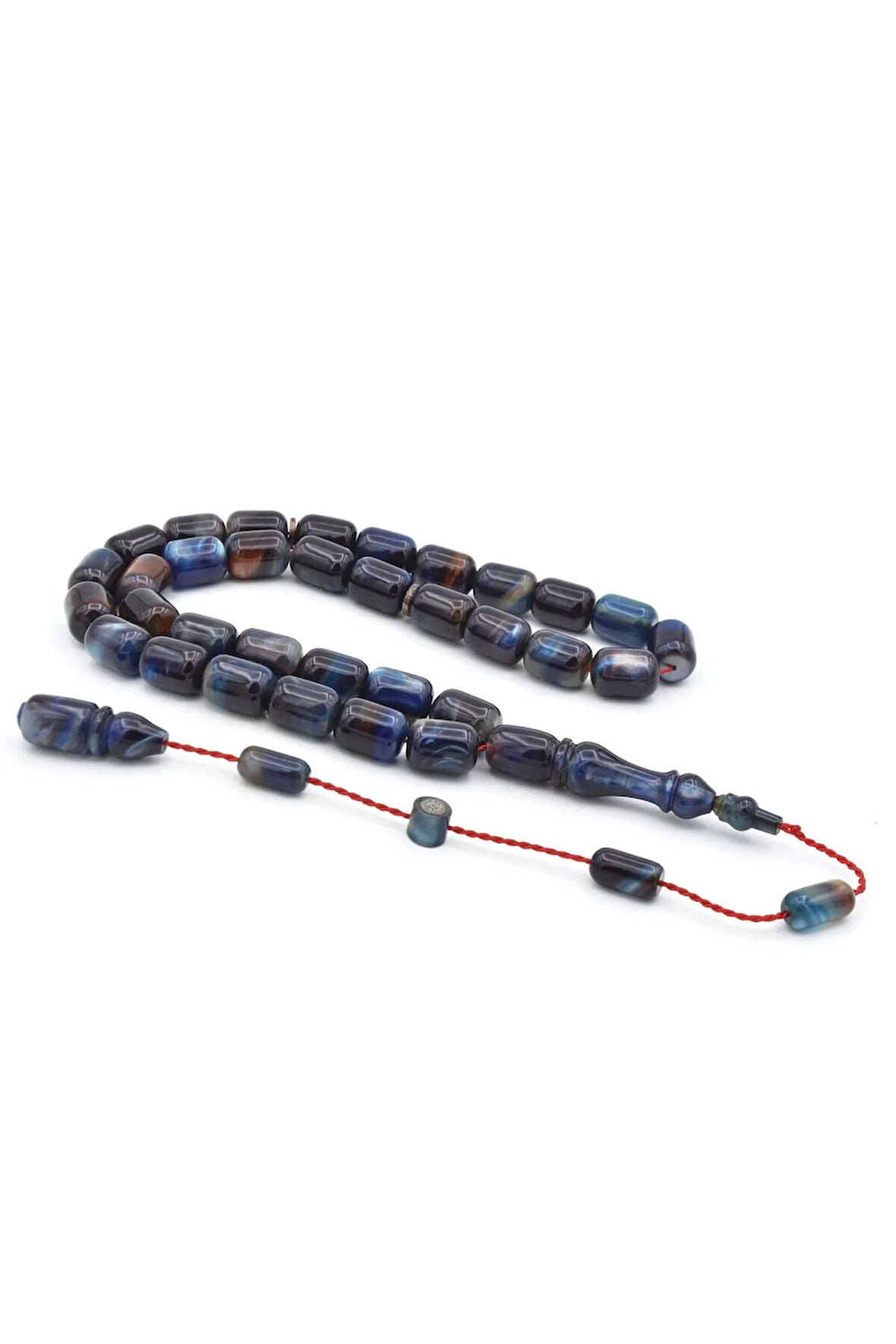 Halil Demirkol İmzalı Kapsül Kesim Sedefli Lacivert Sıkma Kehribar Tesbih