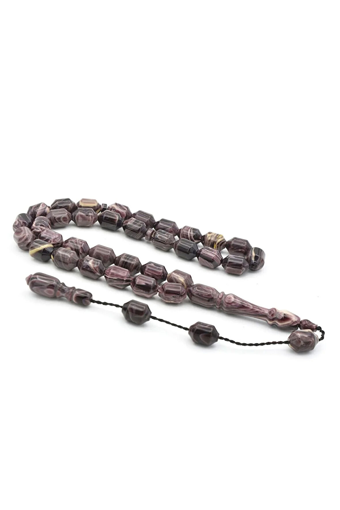 Hakan Turan Yapımı Uçlu Kapsül Kesim Hareli Mor Sıkma Kehribar Tesbih