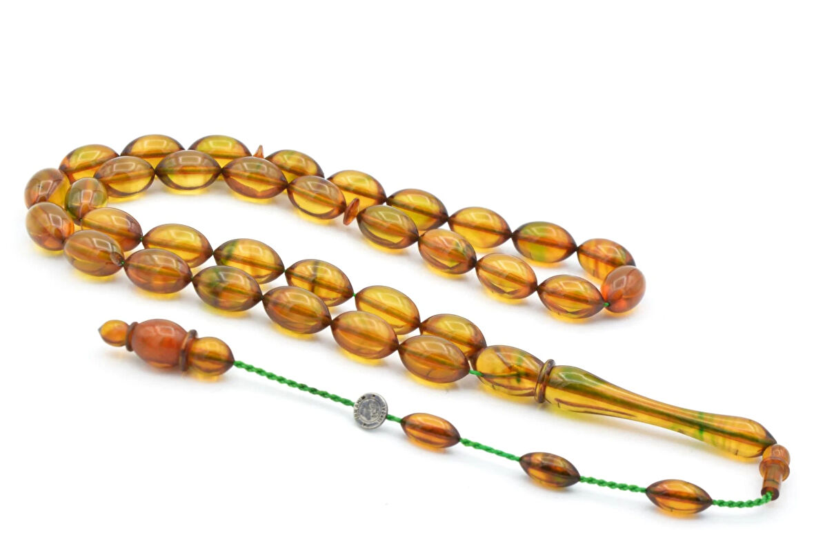 İbrahim Uysal İmzalı Renk Süzmesi Ateş Kehribar Tesbih Osmanlı Kamçı