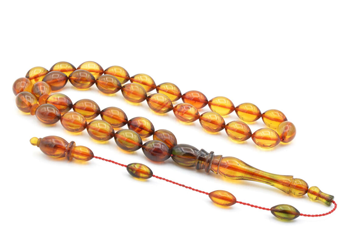 SİSTEMLİ USTA YAPIMI KALEM İŞİ İMAMELİ SÜZME BAL RENGİ SIKMA KEHRİBAR TESBİH