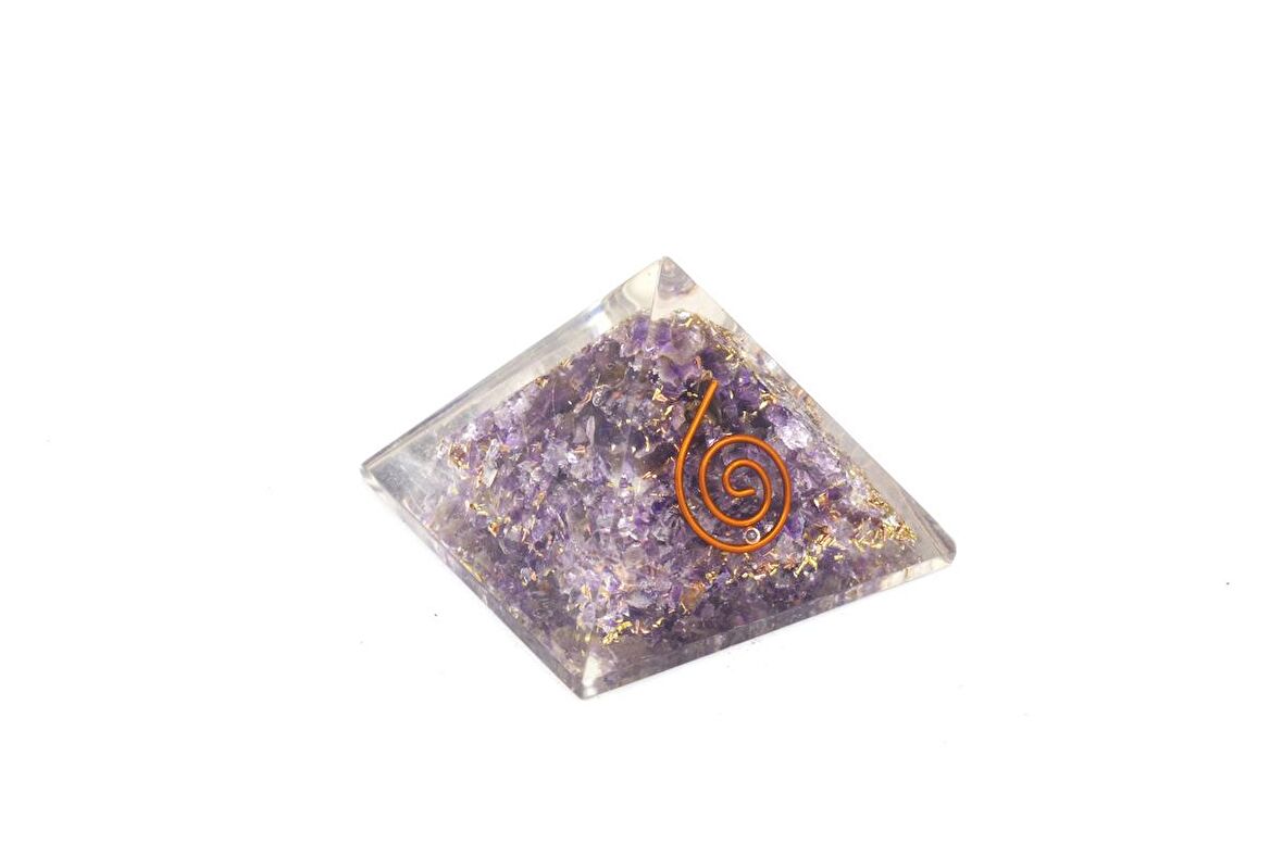 Hakiki Doğal Ametist Taşı Orgonit Piramit 32 Gram