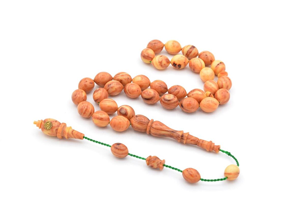 USTA İŞİ SİSTEMLİ HARELİ TEN RENGİ SIKMA KEHRİBAR TESBİH