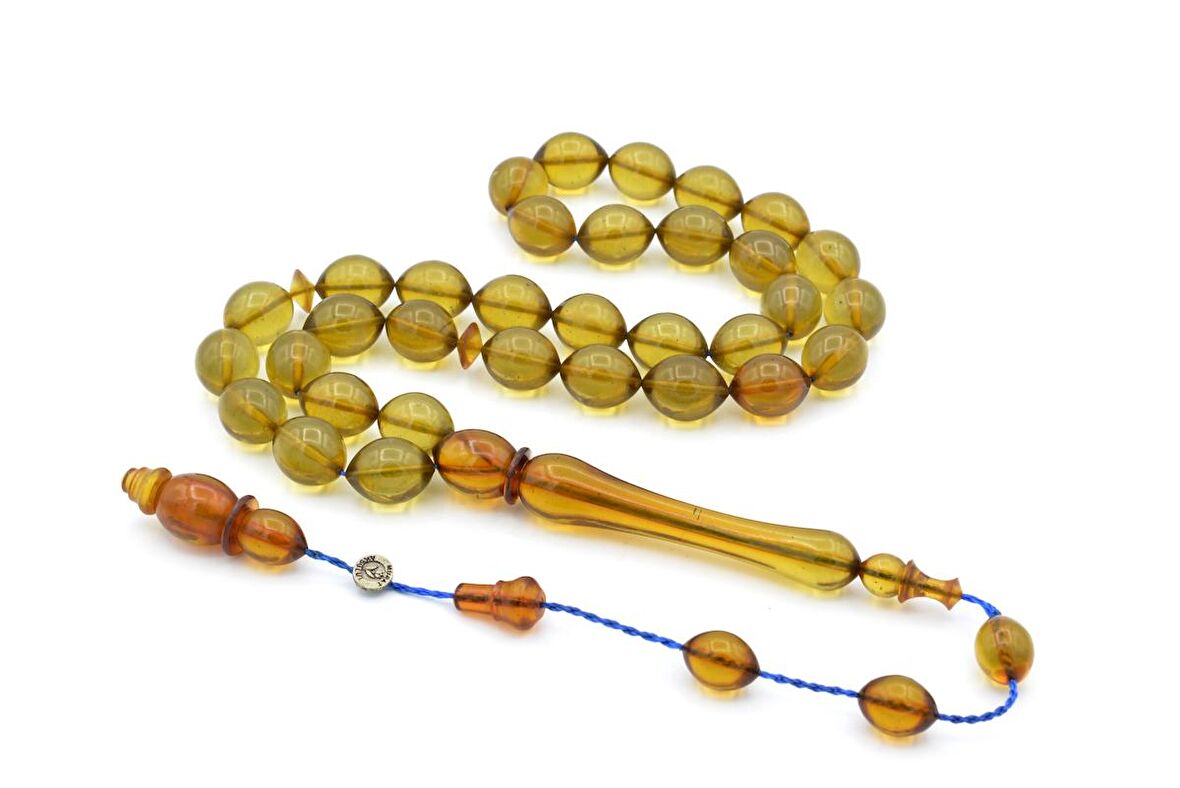 USTA İŞİ SİSTEMLİ ZEYTİNYAĞI RENGİ SIKMA KEHRİBAR TESBİH 001