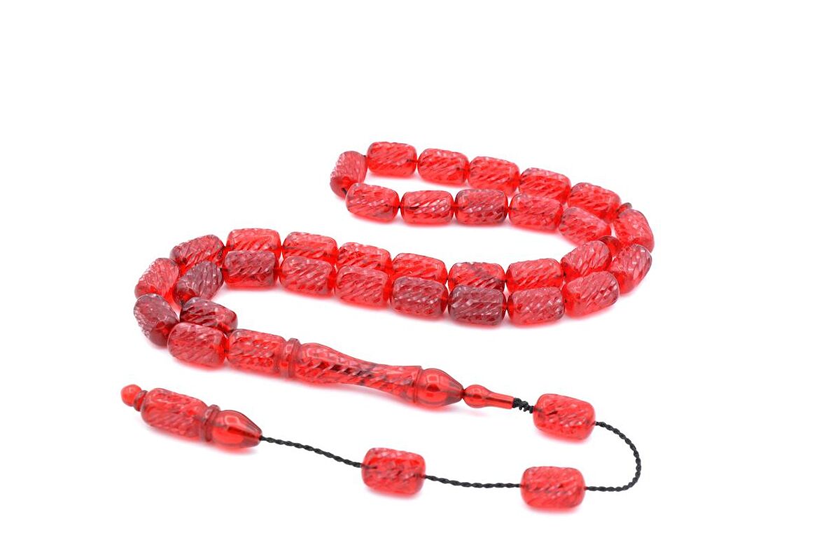 KALEM İŞÇİLİKLİ KAPSÜL KESİM KIRMIZI SIKMA KEHRİBAR TESBİH