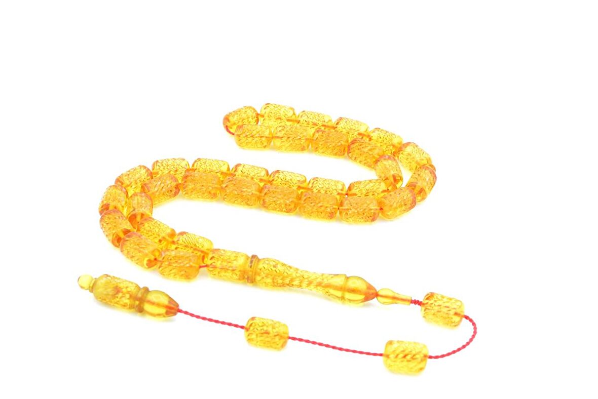 KALEM İŞÇİLİKLİ KAPSÜL KESİM SARI SIKMA KEHRİBAR TESBİH