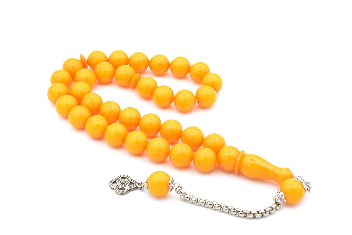 KÜRE KESİM TURUNCU SIKMA KEHRİBAR TESBİH İRİ BOY 003