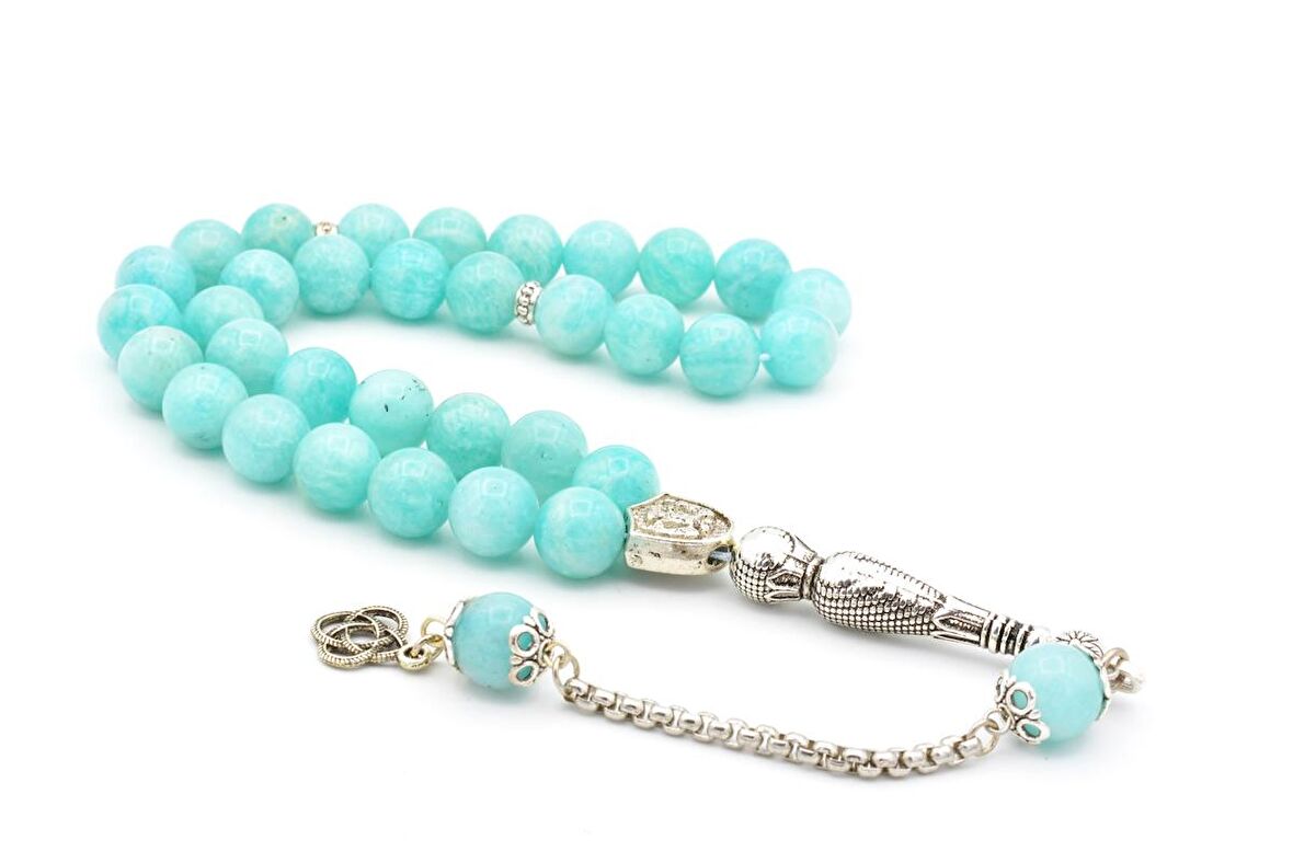 HAKİKİ DOĞAL AMAZONİT TAŞI TESBİH 1.KALİTE İRİ BOY 10 MM