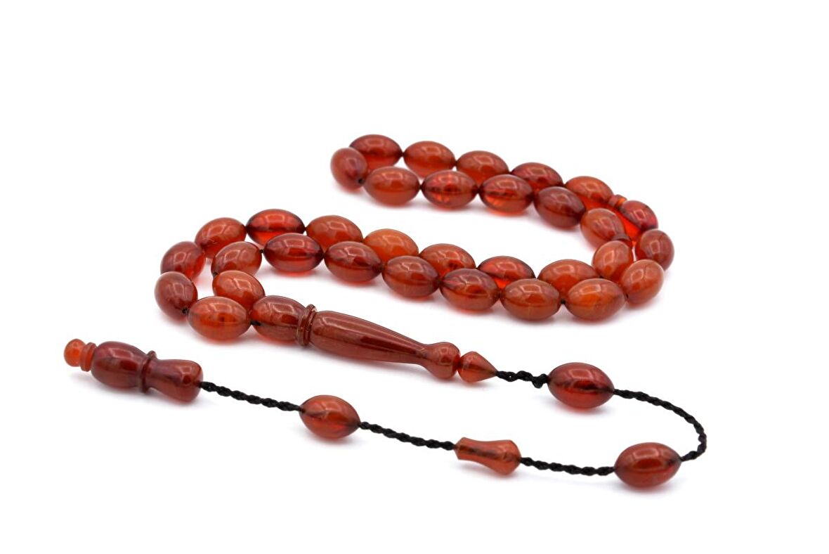 USTA İŞİ SİSTEMLİ BEYZİ KESİM TURUNCU SIKMA KEHRİBAR TESBİH 069