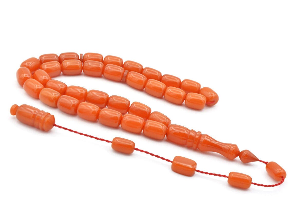 USTA İŞİ SİSTEMLİ KAPSÜL KESİM TURUNCU SIKMA KEHRİBAR TESBİH 092