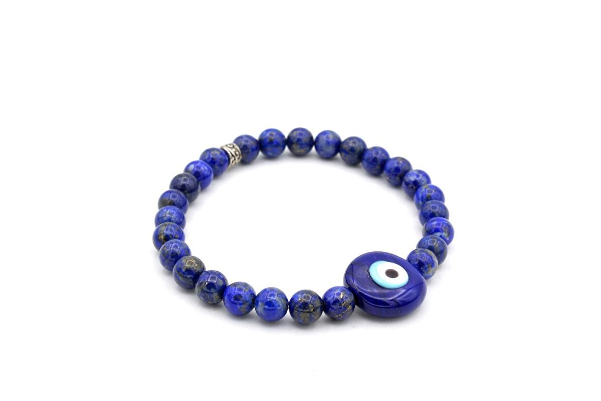 MURANO CAMI NAZAR BONCUĞU TASARIM DOĞAL LAPİS LAZULİ TAŞI BİLEKLİK