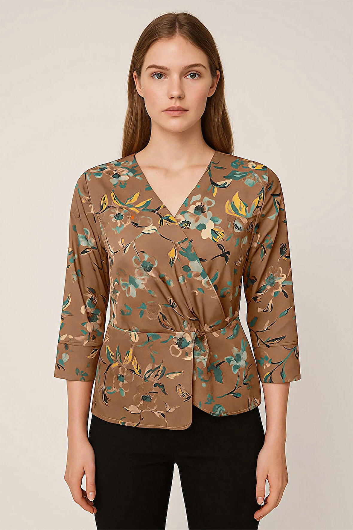 Saten Bluz Çİçek Desenli Dijital Baskı Regular Fit