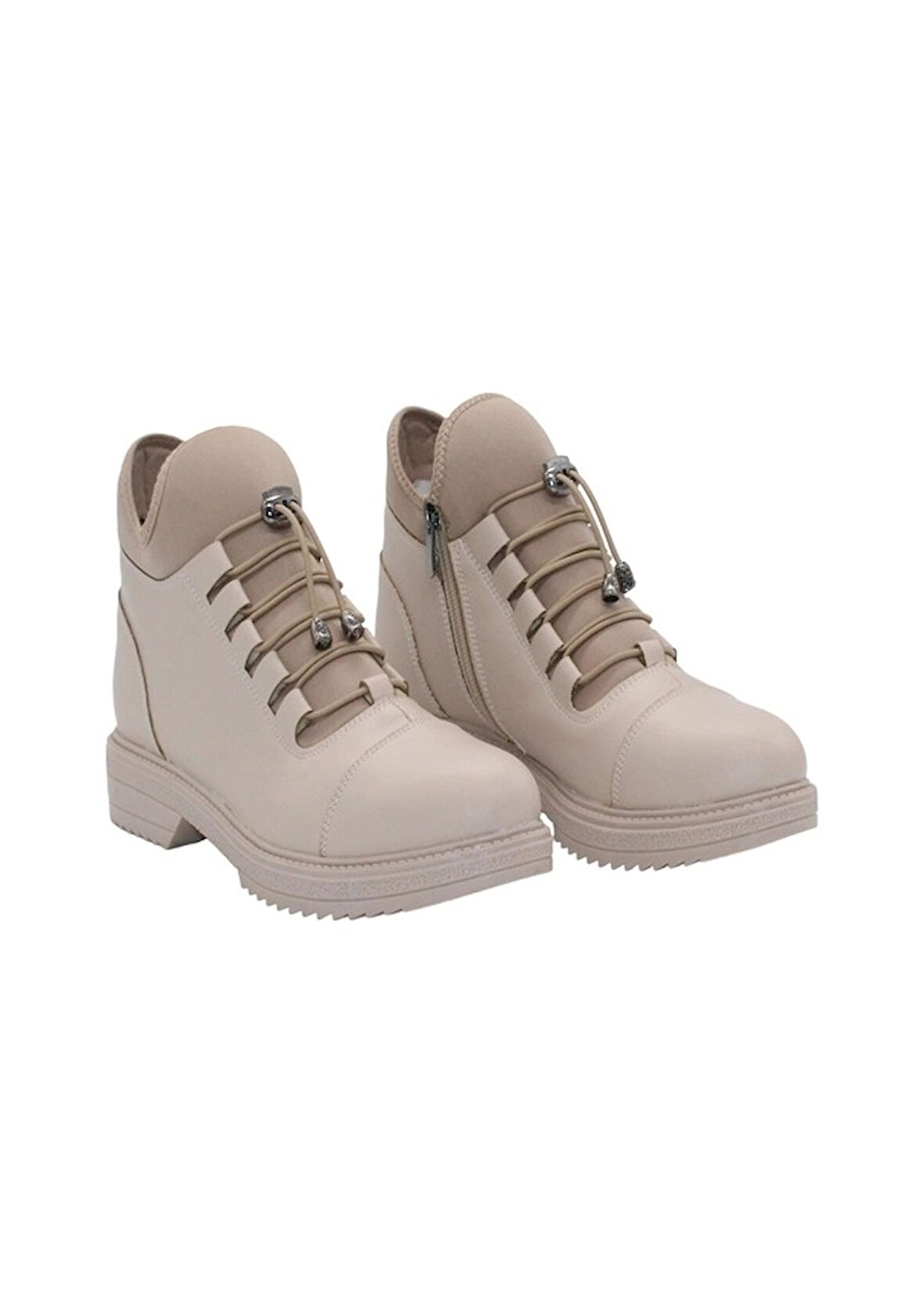 Mergenshoes S110 Bej Cilt Bağcıklı Kadın Kışlık Bot