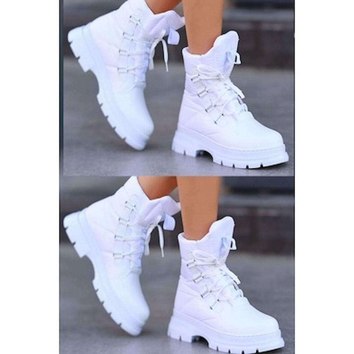 Mergenshoes Kp02 Beyaz Paraşüt Detaylı Kışlık Kadın Kar Botu