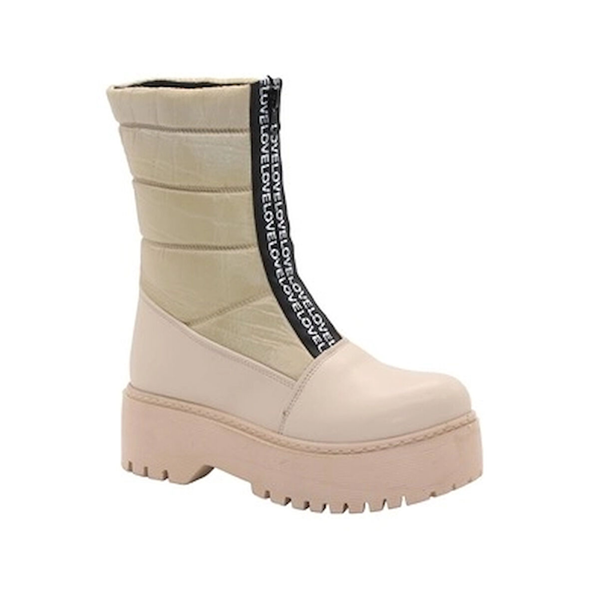 Mergenshoes Mf952 Bej Siyah Kışlık Fermuarlı Kadın Kar Botu