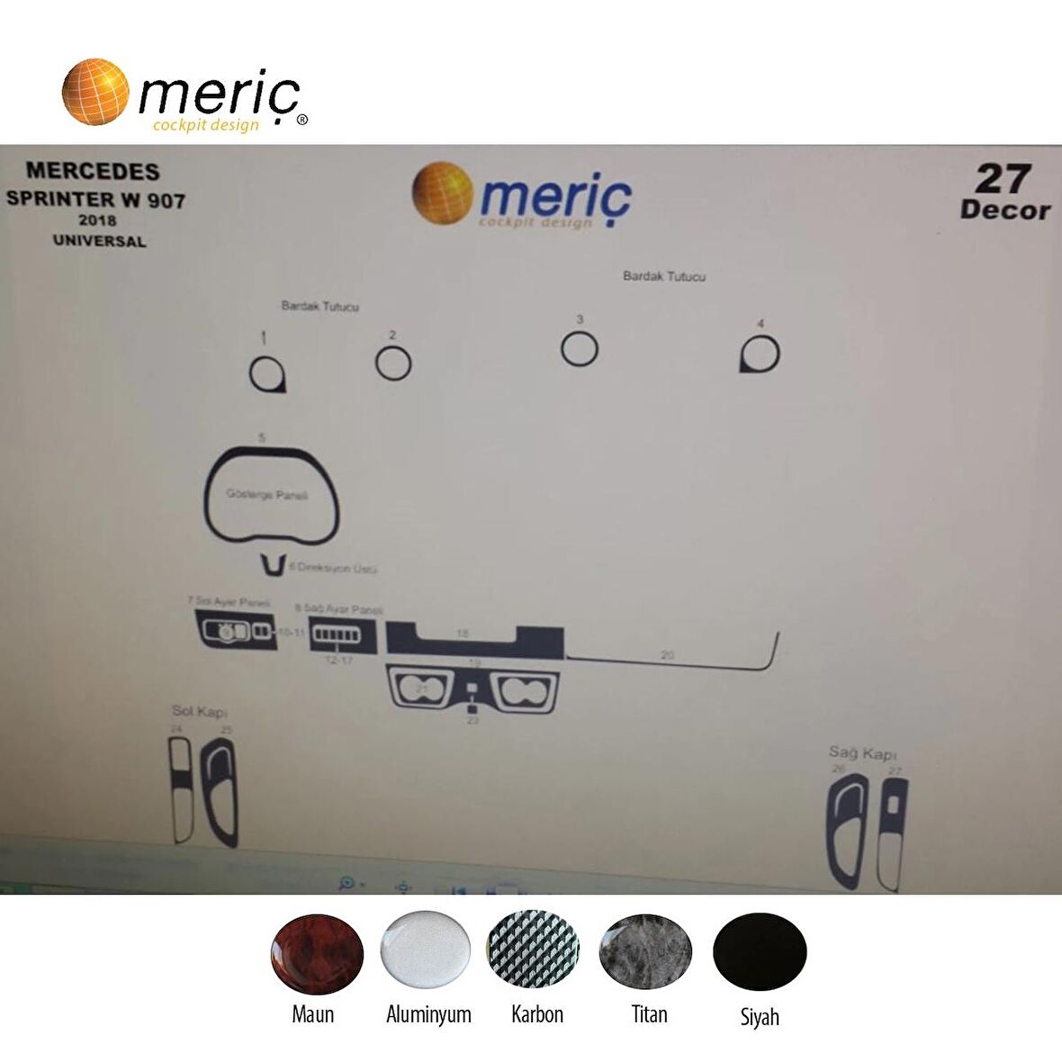 Meriç® Mercedes Sprinter W907 Ön Torpido Kaplama 27 Parça 2020-›