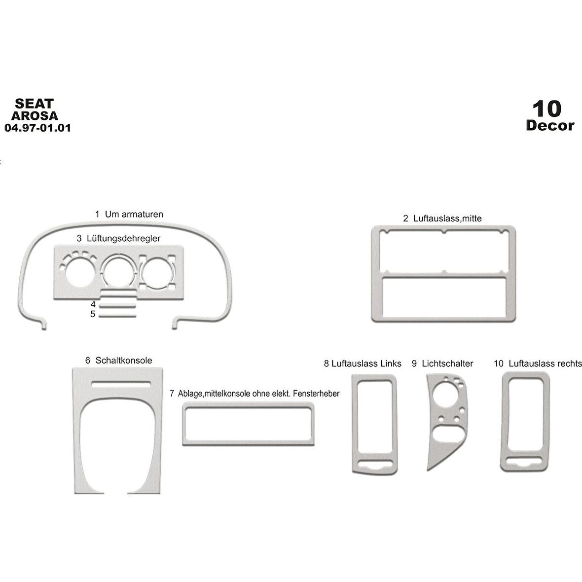 Meriç® Seat Arosa Ön Torpido Kaplama 10 Parça 1997-2001