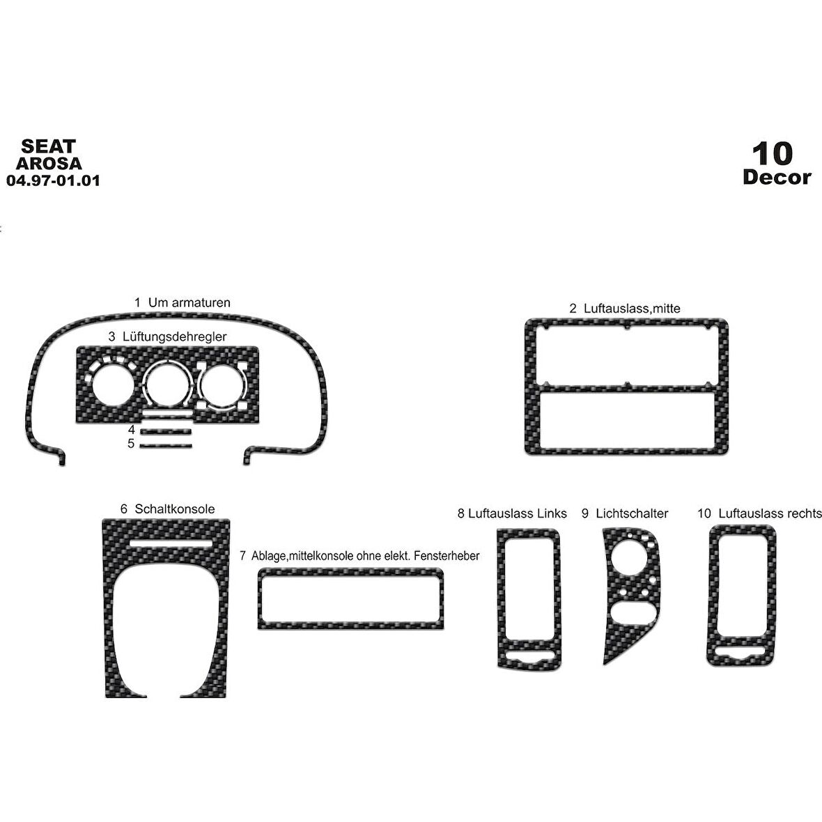 Meriç® Seat Arosa Ön Torpido Kaplama 10 Parça 1997-2001