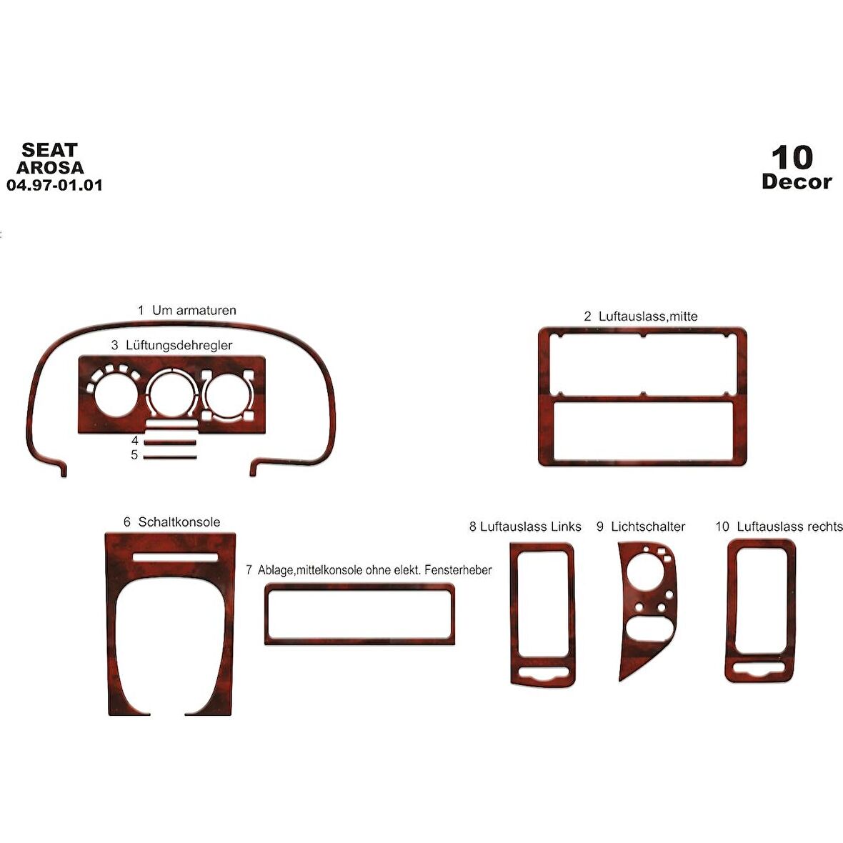 Meriç® Seat Arosa Ön Torpido Kaplama 10 Parça 1997-2001