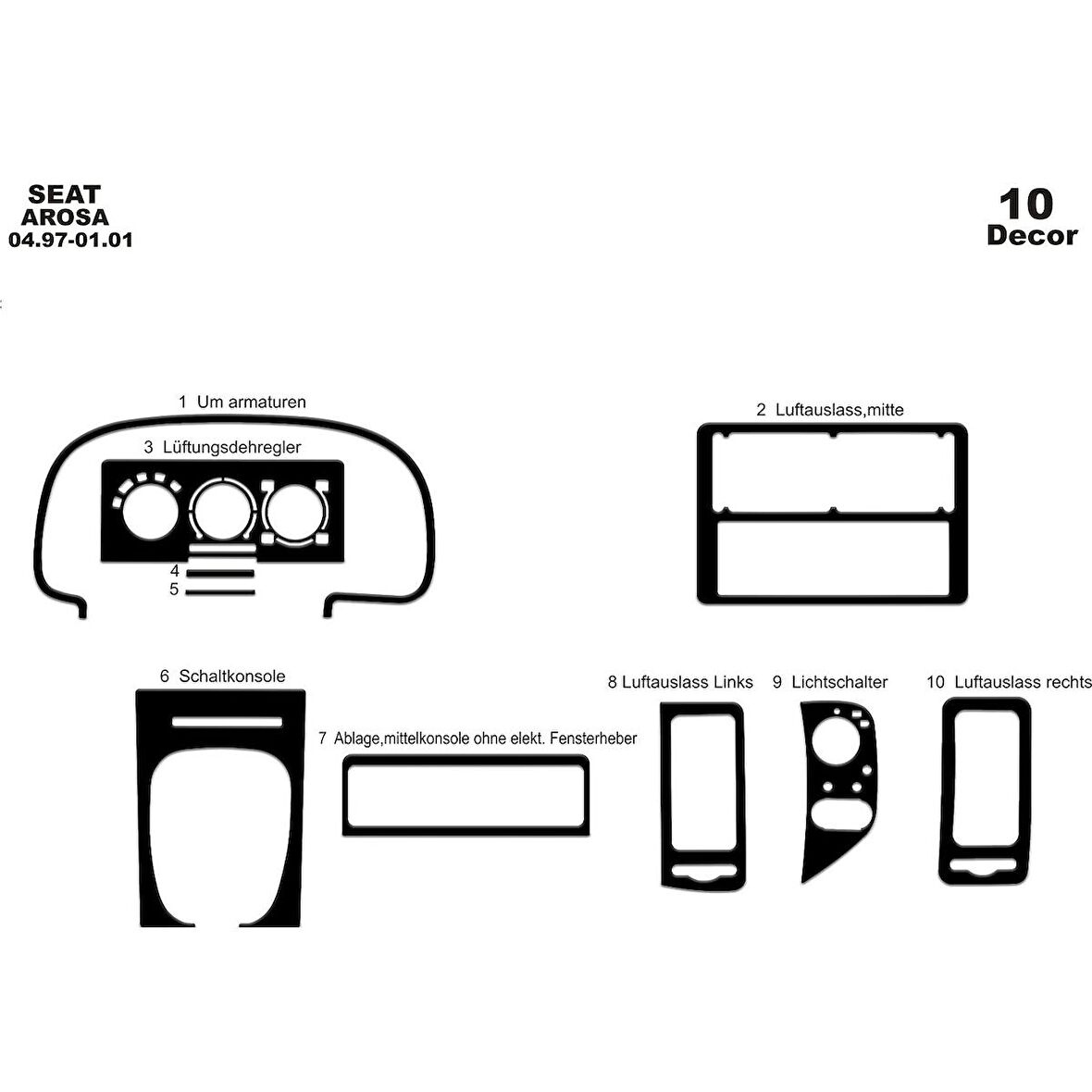 Meriç® Seat Arosa Ön Torpido Kaplama 10 Parça 1997-2001