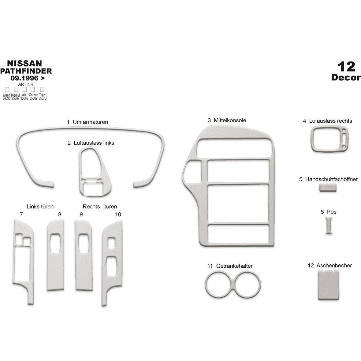 Meriç® Nissan Pathfinder Ön Torpido Kaplama 12 Parça 1996-2001