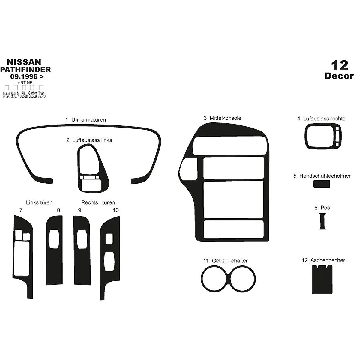 Meriç® Nissan Pathfinder Ön Torpido Kaplama 12 Parça 1996-2001