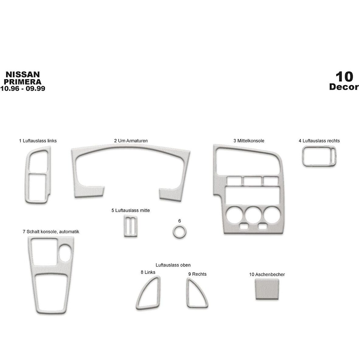 Meriç® Nissan Primera Ön Torpido Kaplama 10 Parça 1996-1999