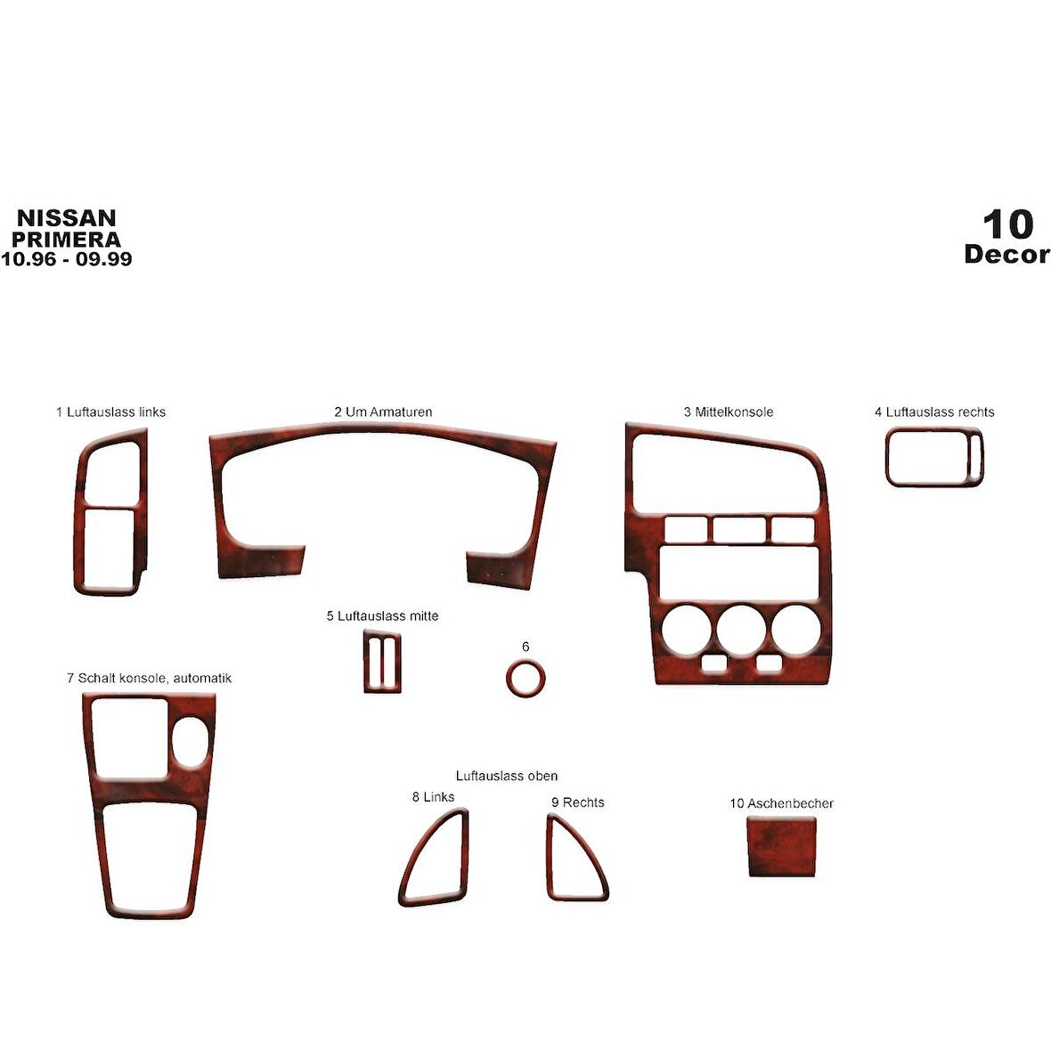 Meriç® Nissan Primera Ön Torpido Kaplama 10 Parça 1996-1999