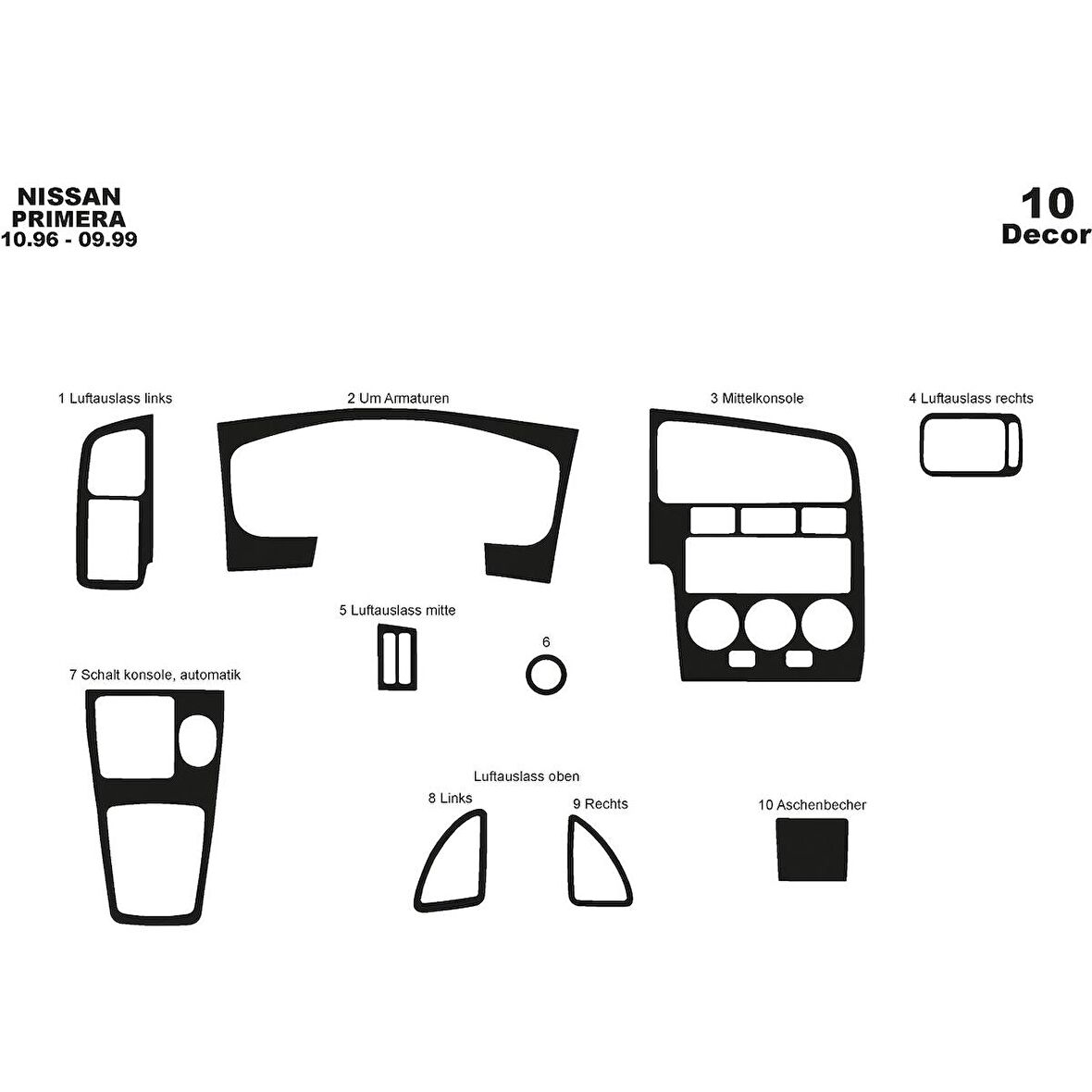 Meriç® Nissan Primera Ön Torpido Kaplama 10 Parça 1996-1999