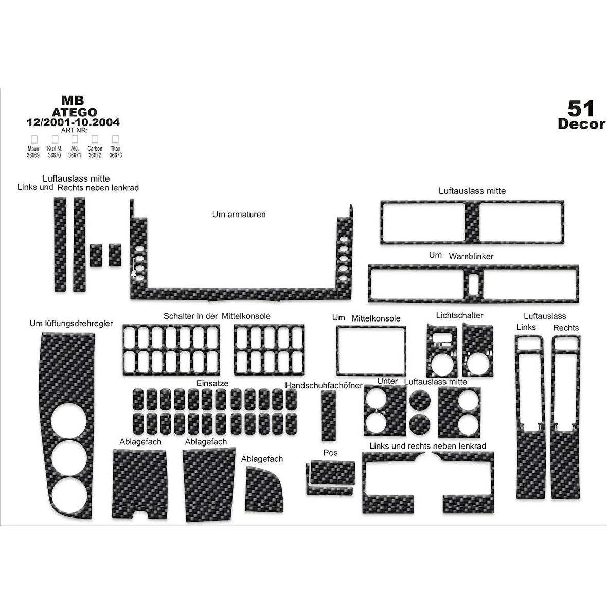 Meriç® Mercedes Axor Ön Torpido Kaplama 51 Parça 2001-2004