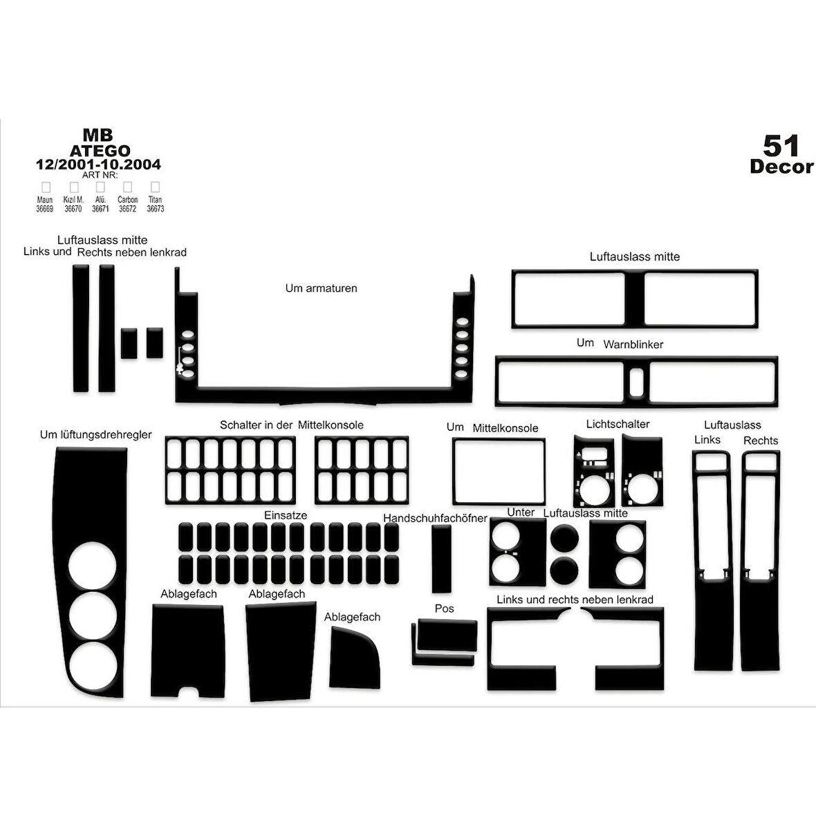 Meriç® Mercedes Axor Ön Torpido Kaplama 51 Parça 2001-2004