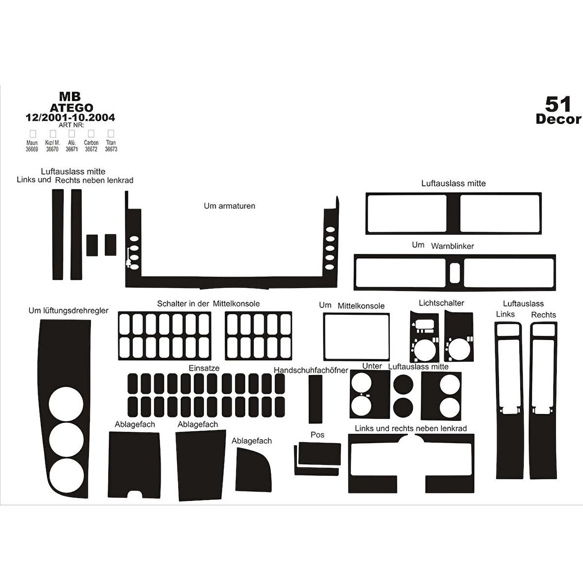 Meriç® Mercedes Axor Ön Torpido Kaplama 51 Parça 2001-2004