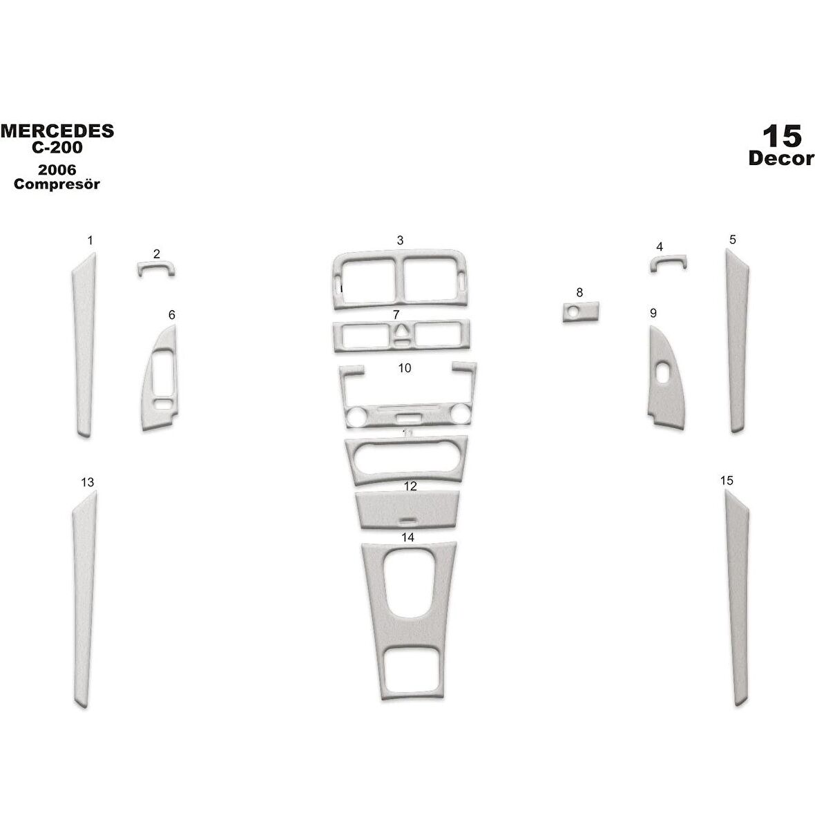 Meriç® Mercedes C200 Komp. Ön Torpido Kaplama 15 Parça 2006-2011