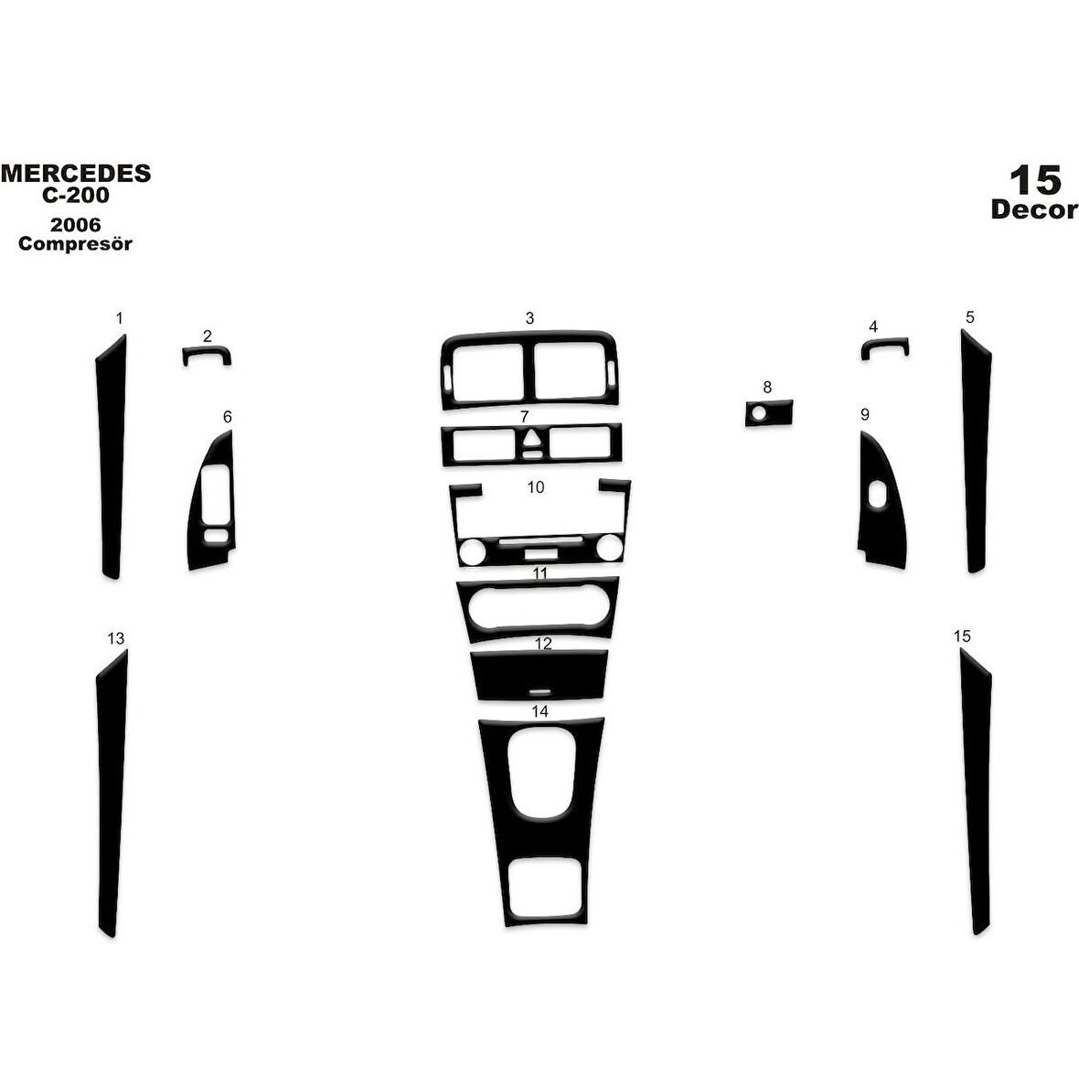 Meriç® Mercedes C200 Komp. Ön Torpido Kaplama 15 Parça 2006-2011