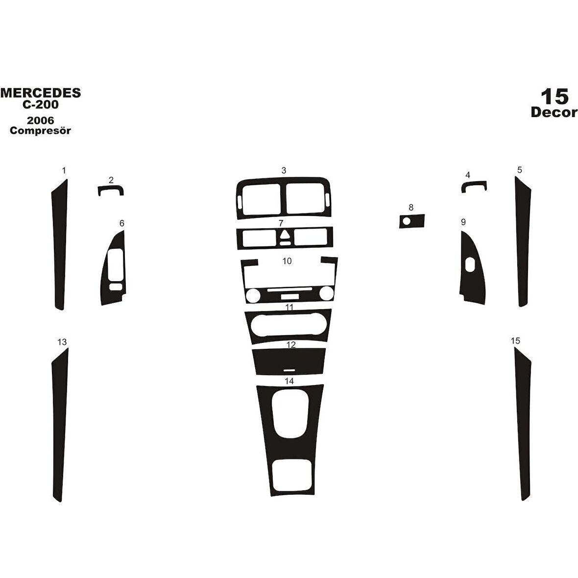 Meriç® Mercedes C200 Komp. Ön Torpido Kaplama 15 Parça 2006-2011