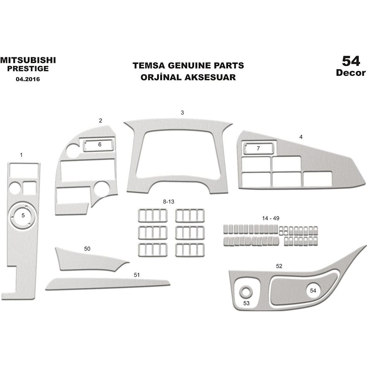 Meriç® Mitsubishi Temsa Prestige Torpido Kaplama 54 Parça 2016-›