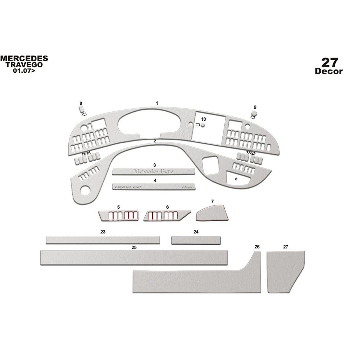 Meriç® Mercedes Travego Ön Torpido Kaplama 27 Parça 2005-2010