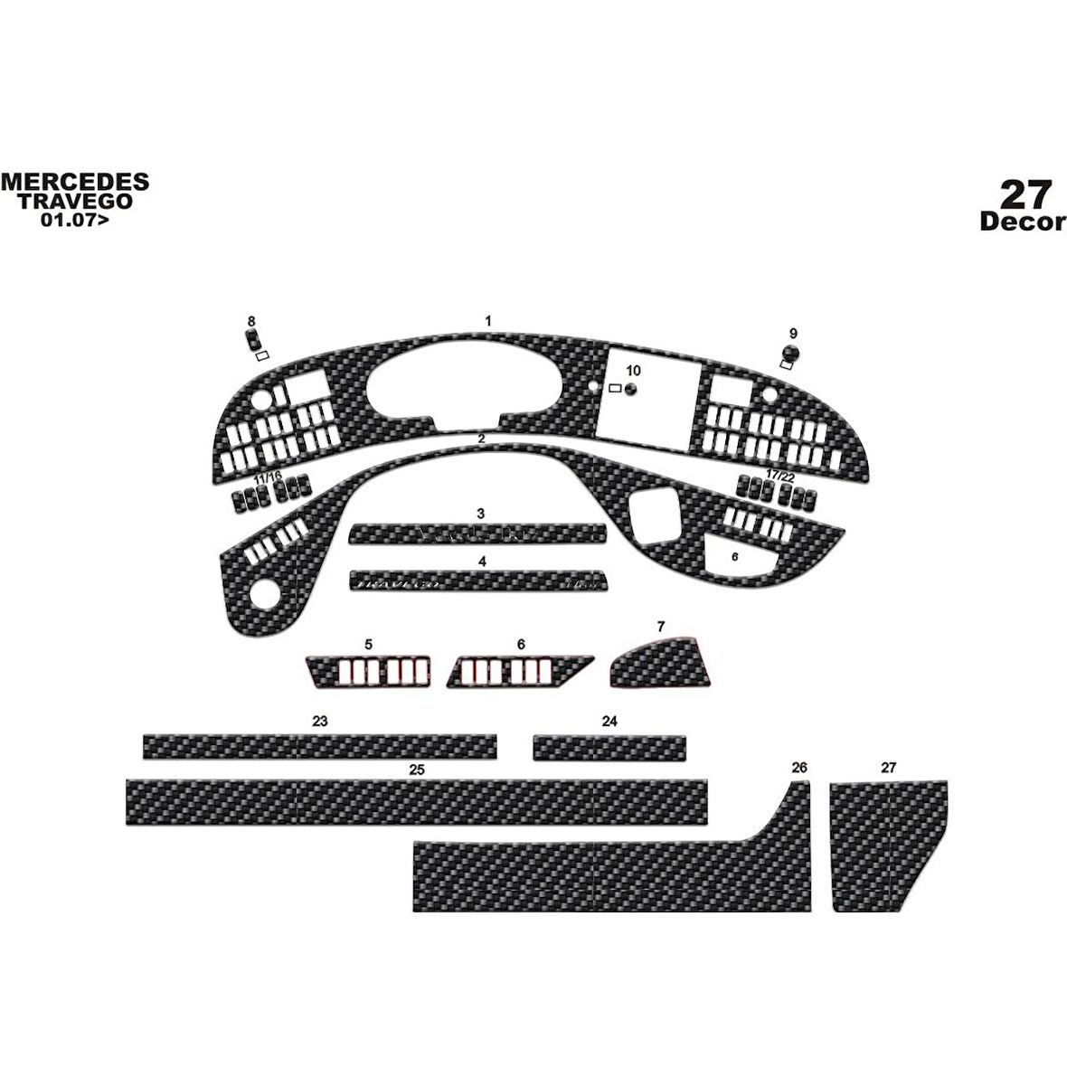 Meriç® Mercedes Travego Ön Torpido Kaplama 27 Parça 2005-2010
