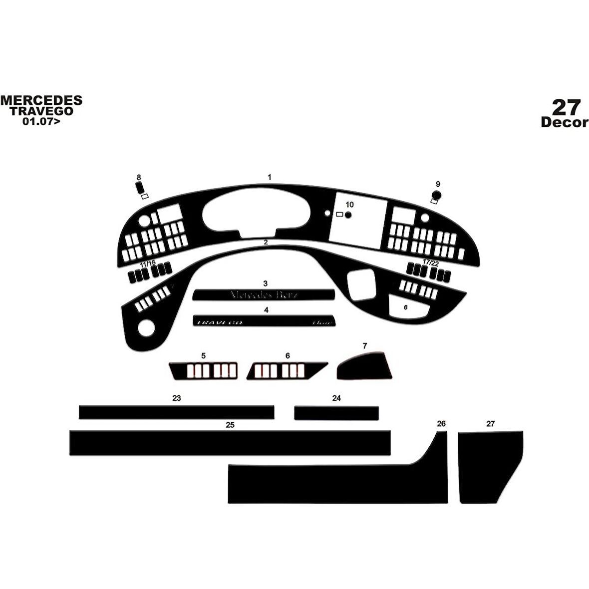 Meriç® Mercedes Travego Ön Torpido Kaplama 27 Parça 2005-2010