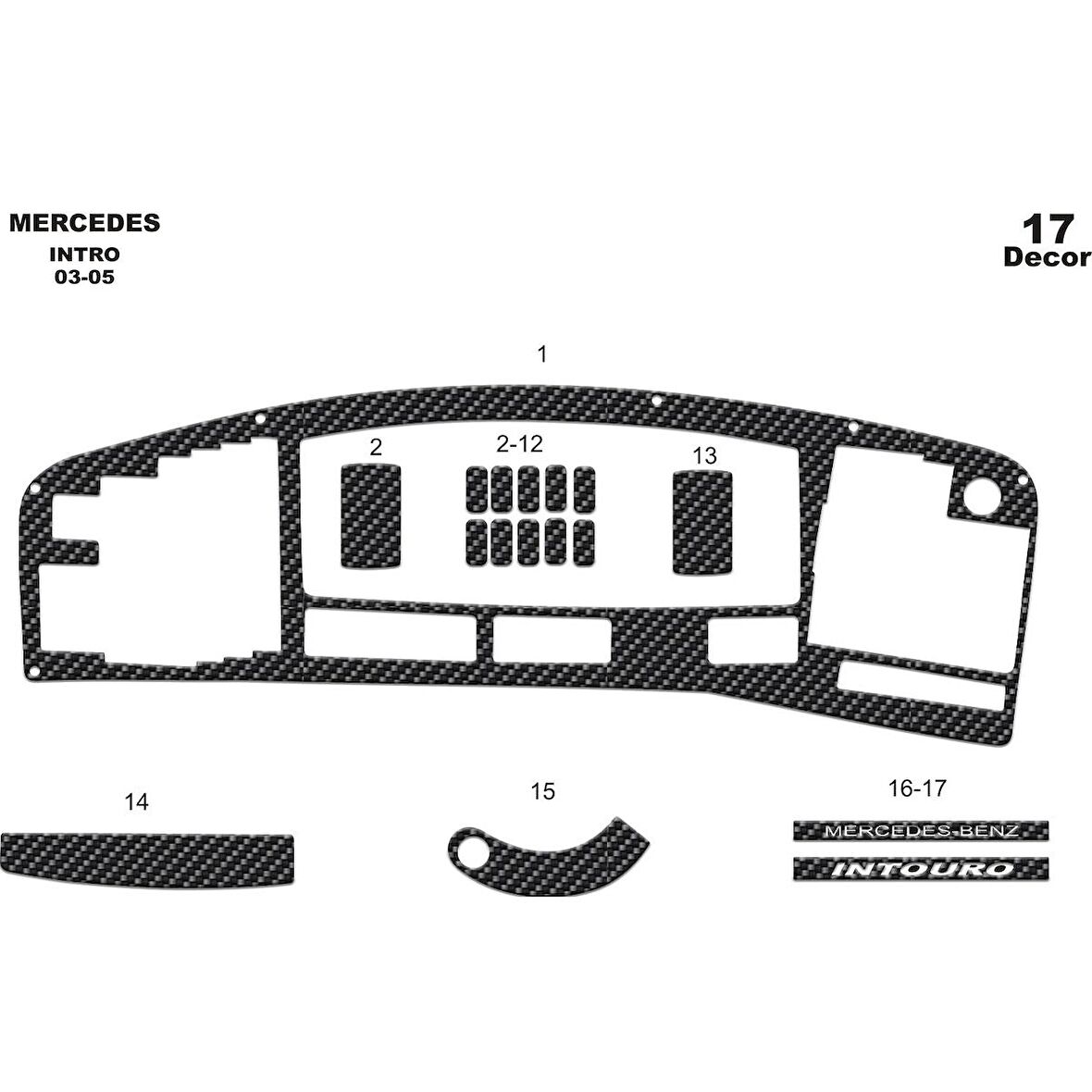 Meriç® Mercedes Intro Ön Torpido Kaplama 17 Parça 2003-2005