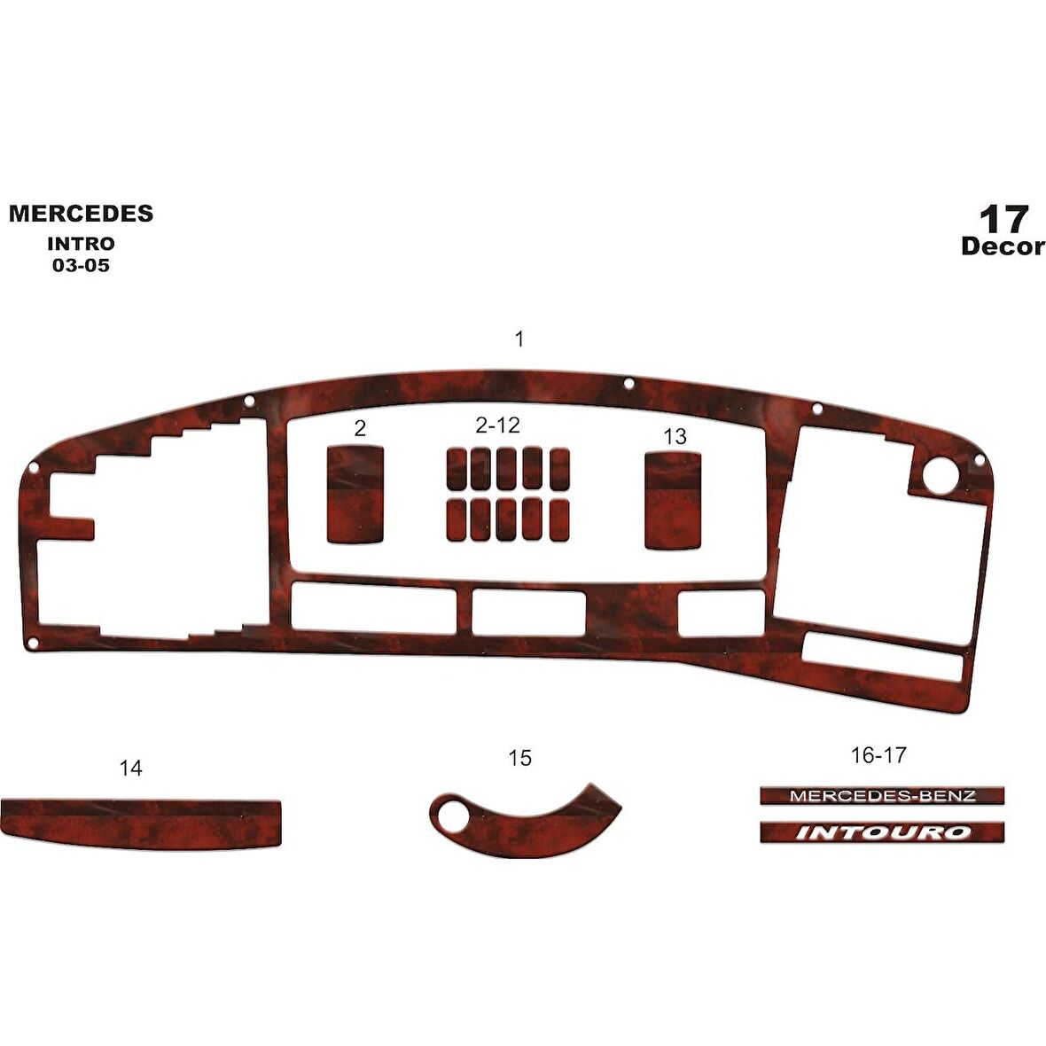 Meriç® Mercedes Intro Ön Torpido Kaplama 17 Parça 2003-2005
