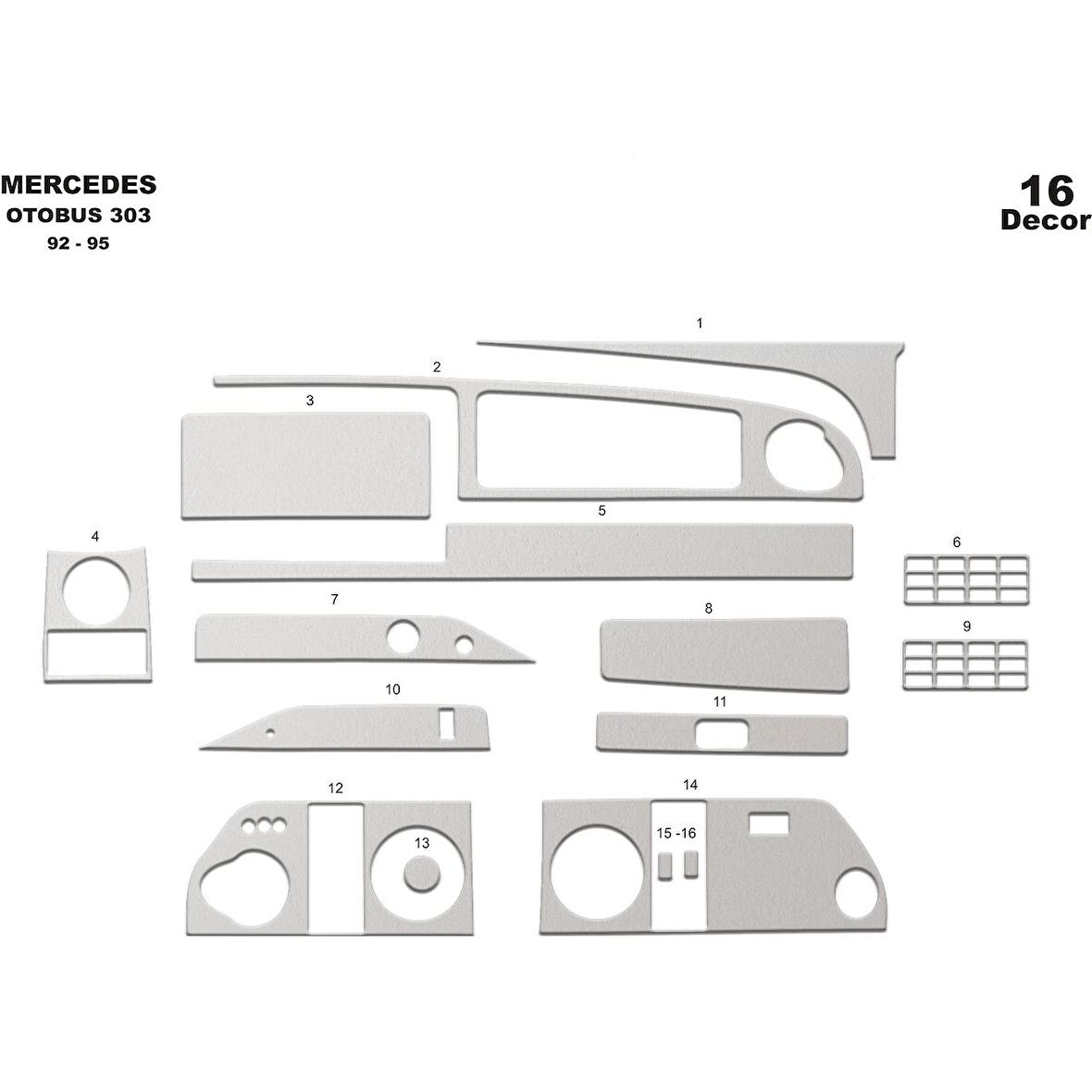 Meriç® Mercedes 303 Ön Torpido Kaplama 16 Parça 1992-1995