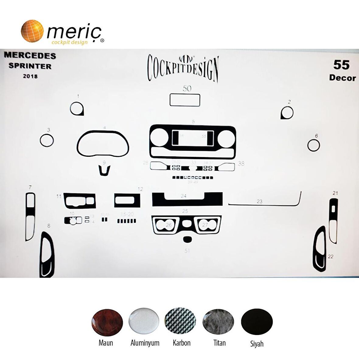 Meriç® Sprinter W907 Ön Torpido Kaplama 7" Multimedia 55 Parça 2020-›