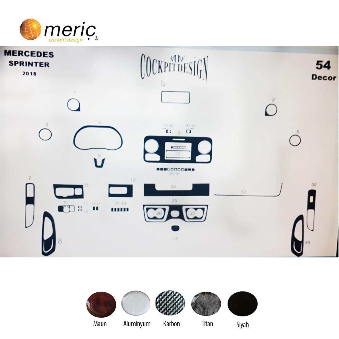 Meriç® Mercedes Sprinter W907 Ön Torpido Kaplama 54 Parça 2020-›