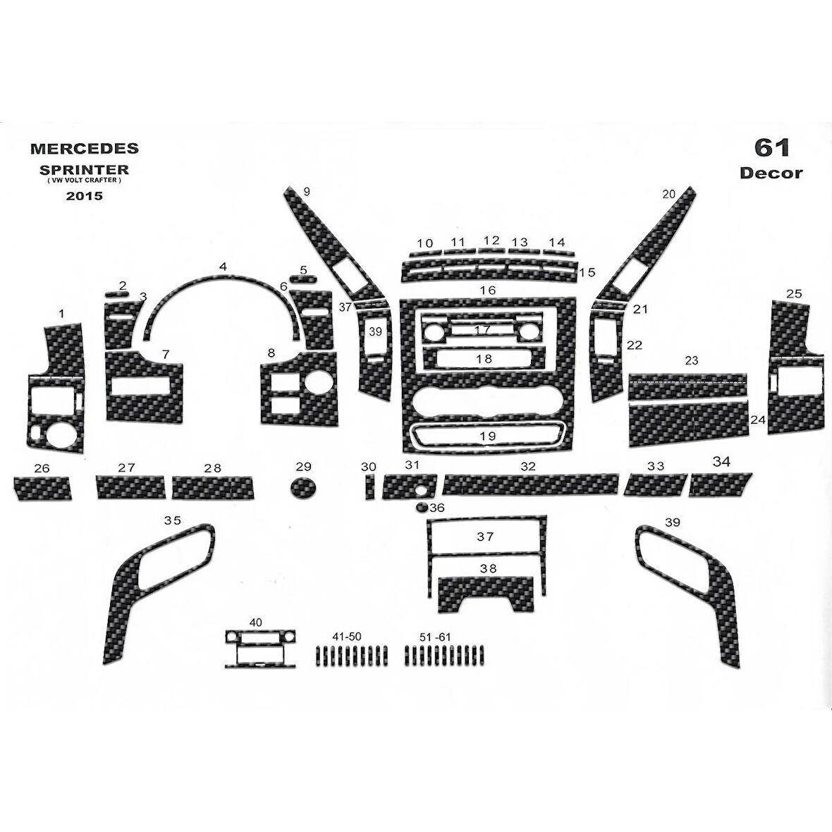 Meriç® Mercedes Sprinter Ön Torpido Kaplama 61 Parça 2006-2019