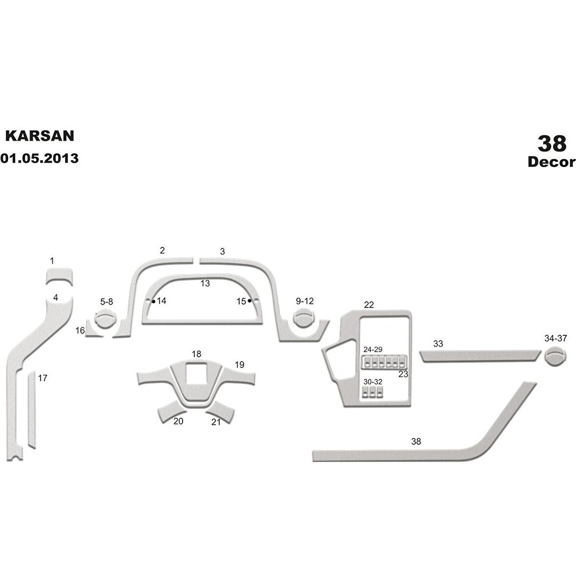 Meriç® Peugeot Karsan Jest Ön Torpido Kaplama 38 Parça 2013-›